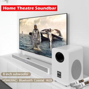 Home theater karaoke all - in - one soundbar, with Bluetooth, digital coaxial, optical fiber, subwoofer, and equipped with two wireless microphones, a TV soundbar
